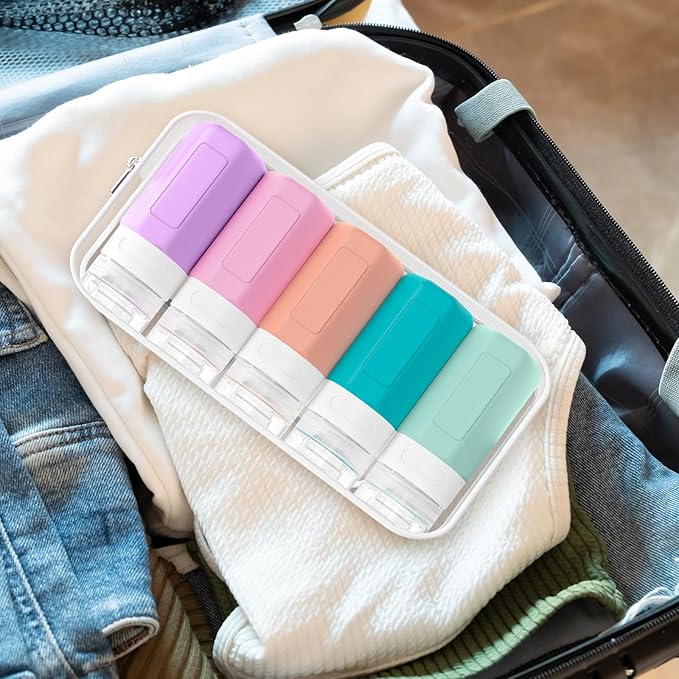 2 oz Travel Bottles, Small Size Containers, TSA Approved Silicone Travel Toiletries Bottles, Shampoo and Conditioner Kit for Women (Cream)