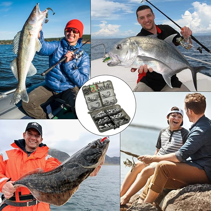 TOPFORT 187/343pcs Fishing Accessories Kit, Organized Fishing Tackle Box with Tackle Included, Fishing Hooks, Fishing Weights Sinkers, Fishing Gear and Equipment, Fishing Gift for Men