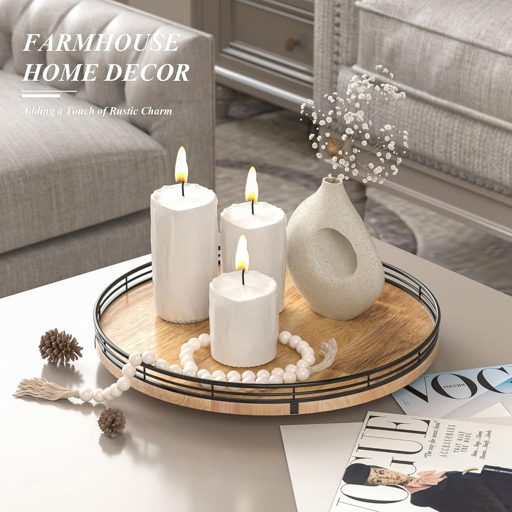 13" Lazy Susan Oak Wood Turntable Organizer for Cabinet, Farmhouse Round Wooden Lazy Susan Organization and Storage for Dining Table, Pantry, Kitchen, Bathroom, Countertop, Cupboard, Home Decor