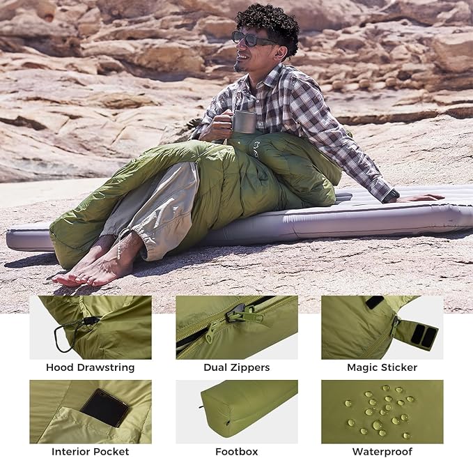 ATEPA Down Sleeping Bag for Adults, 650FP Recycled Mummy Cold Weather Ultralight 3 Season Waterproof Compact Packable Sleeping Bag with Stuff Sack & 15D Nylon Shell for Backpacking Camping Hiking