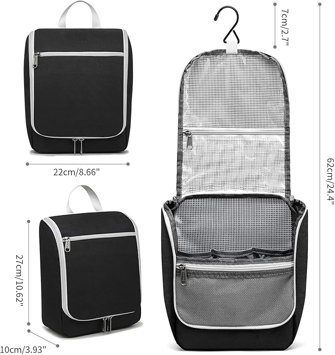Della Gao Black Water Repellent Polyester Hanging Toiletry Bag for Travel