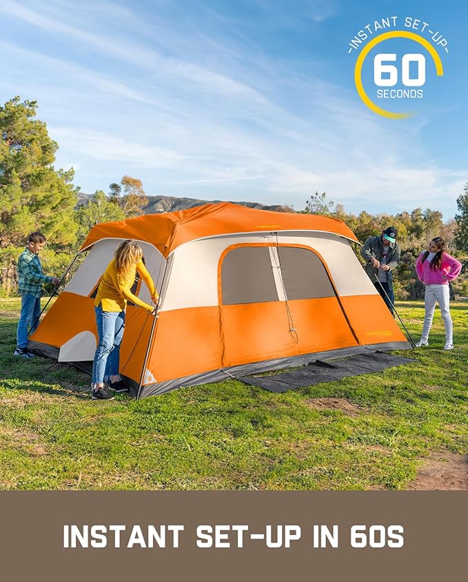 FanttikOutdoor Camping Tent 4/6/8/10 Person Instant Cabin Tent Setup in 60 Seconds with Rainfly & Windproof Portable with Carry Bag for Family Camping & Hiking