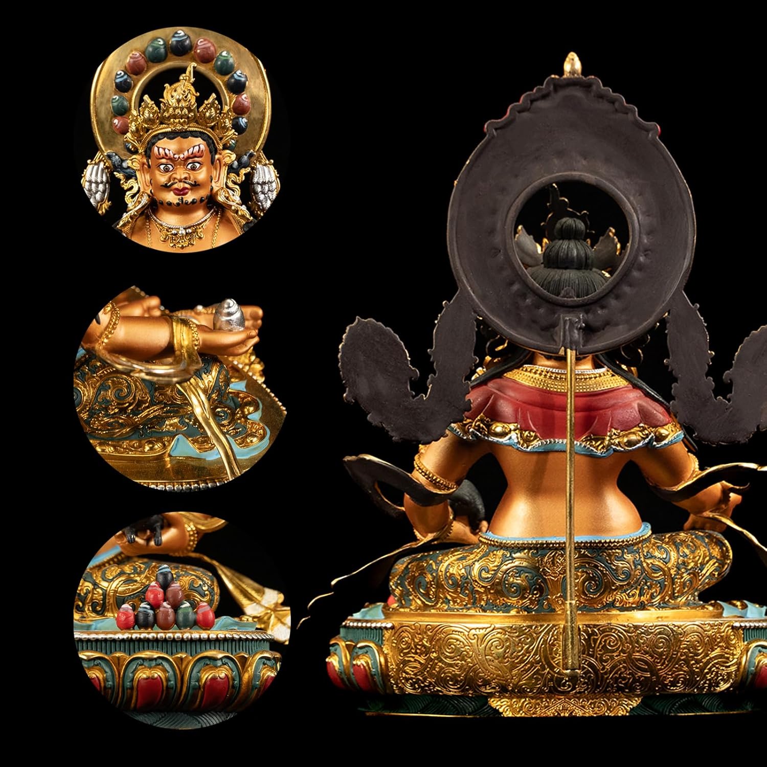 Vajrayana Buddha of Wealth-Yellow Jambhala, Tibetan Buddhism, Artisan Series, Nepalese Craft, Engraving, Painting for Buddhist Altar Zen Meditation,5.11"