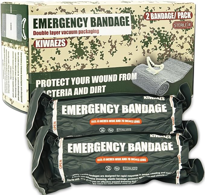 Israeli Style Emergency Bandage Version A - 6 Inch, Sterile Vacuum Sealed - Combat Tactical First Aid Kit IFAK Supplies - Compression Trauma Wound Dressing, 2 Count