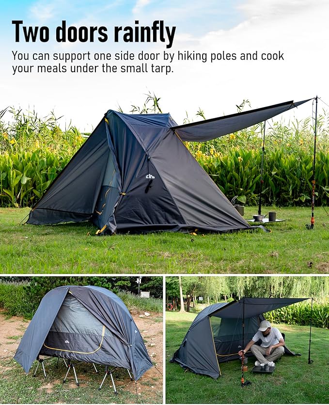 iClimb Ultralight 4 Season Solo Tent Waterproof with Snow Skirt Rainfly, Ground/Off The Ground Tent for Backpacking Camping Hiking Trekking Mountaineering