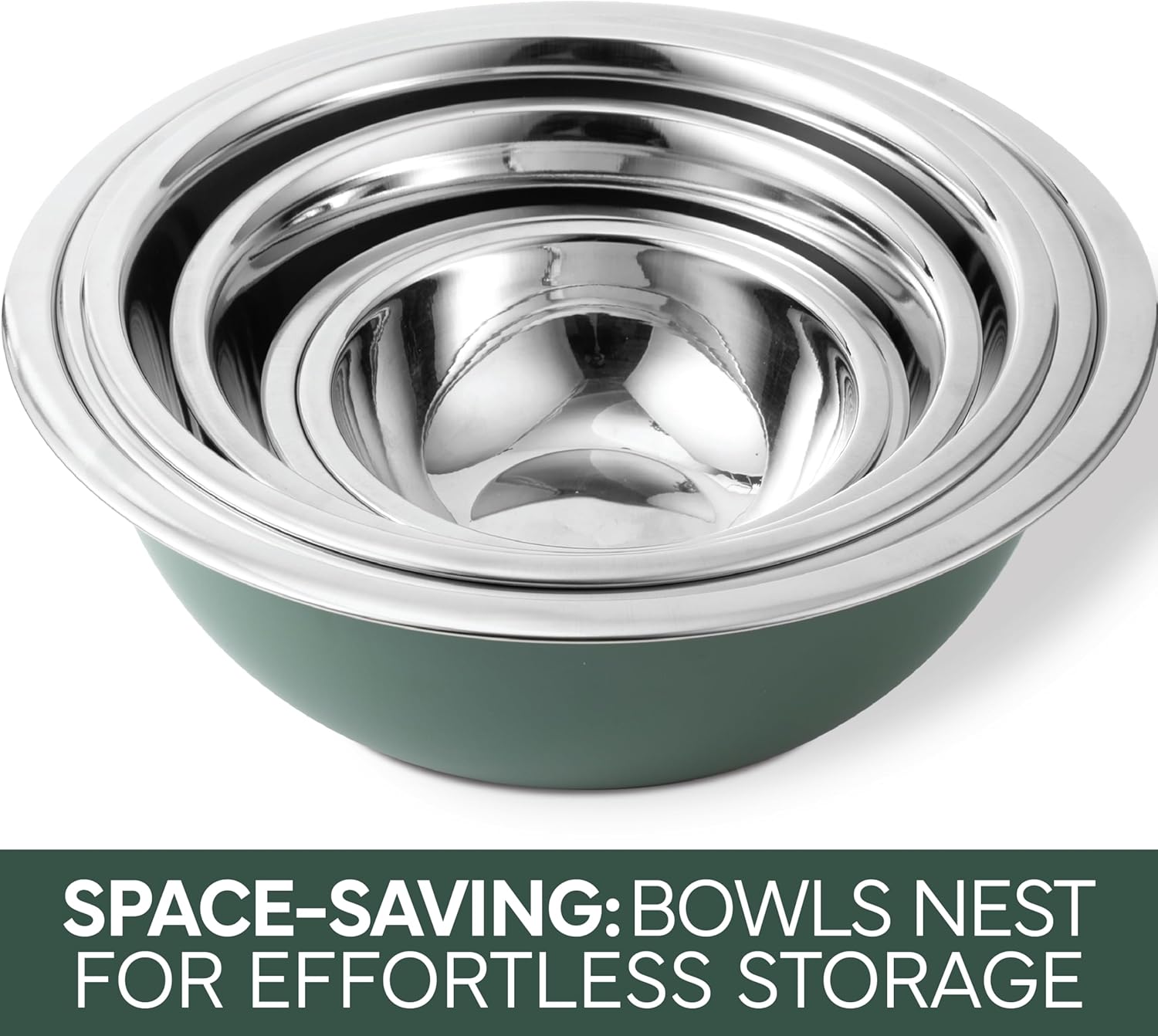 COOK WITH COLOR Stainless Steel Mixing Bowls Set - Nesting Bowls, 6 Pieces, Green