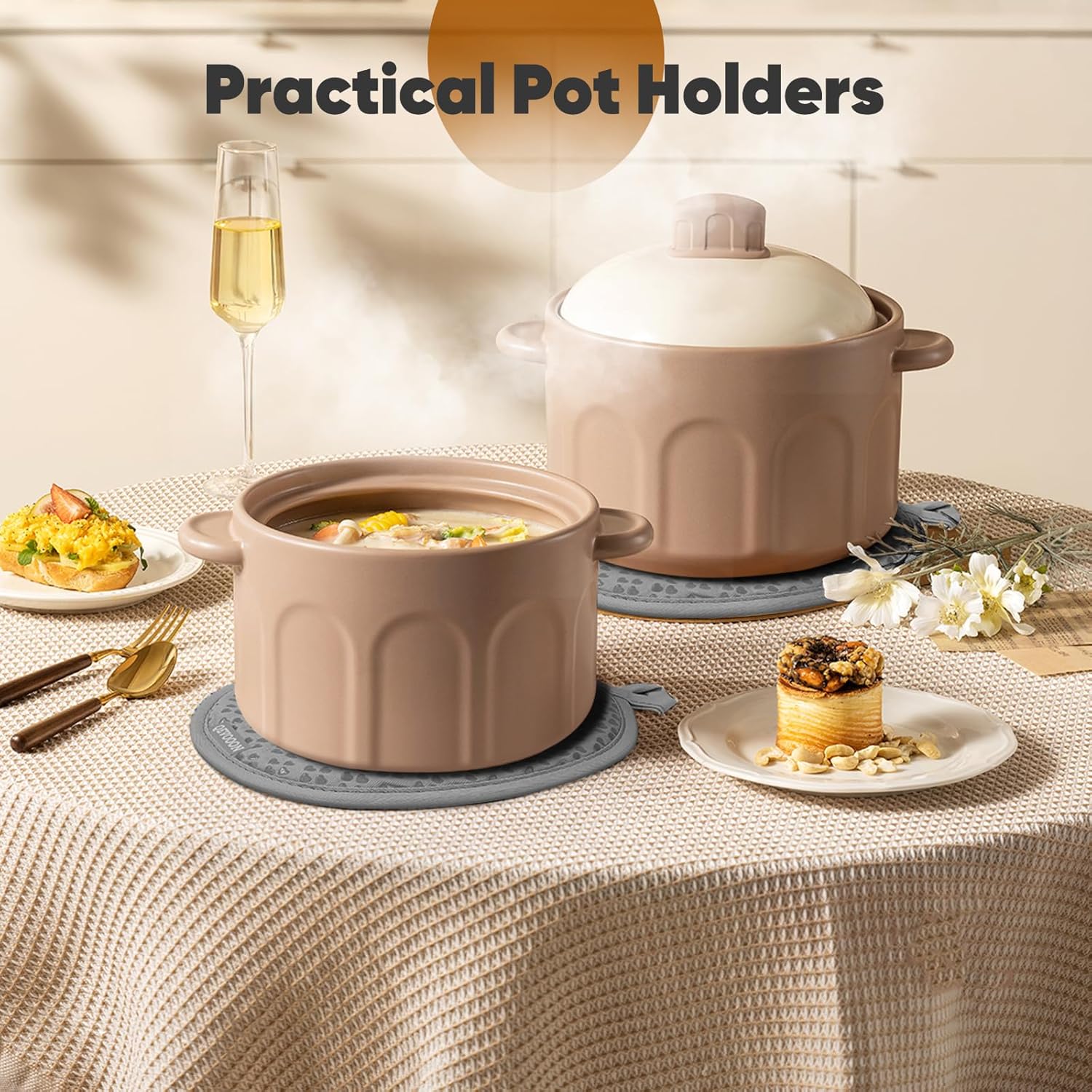 Oven Mitts and Pot Holders 4 Sets, Heat Resistant 500 ℉ Oven Mitt and Pot Holder,Oven Glove&Potholders with Non-Slip Silicone Surface,Kitchen Essentials for Cooking/Baking/BBQ-Grey