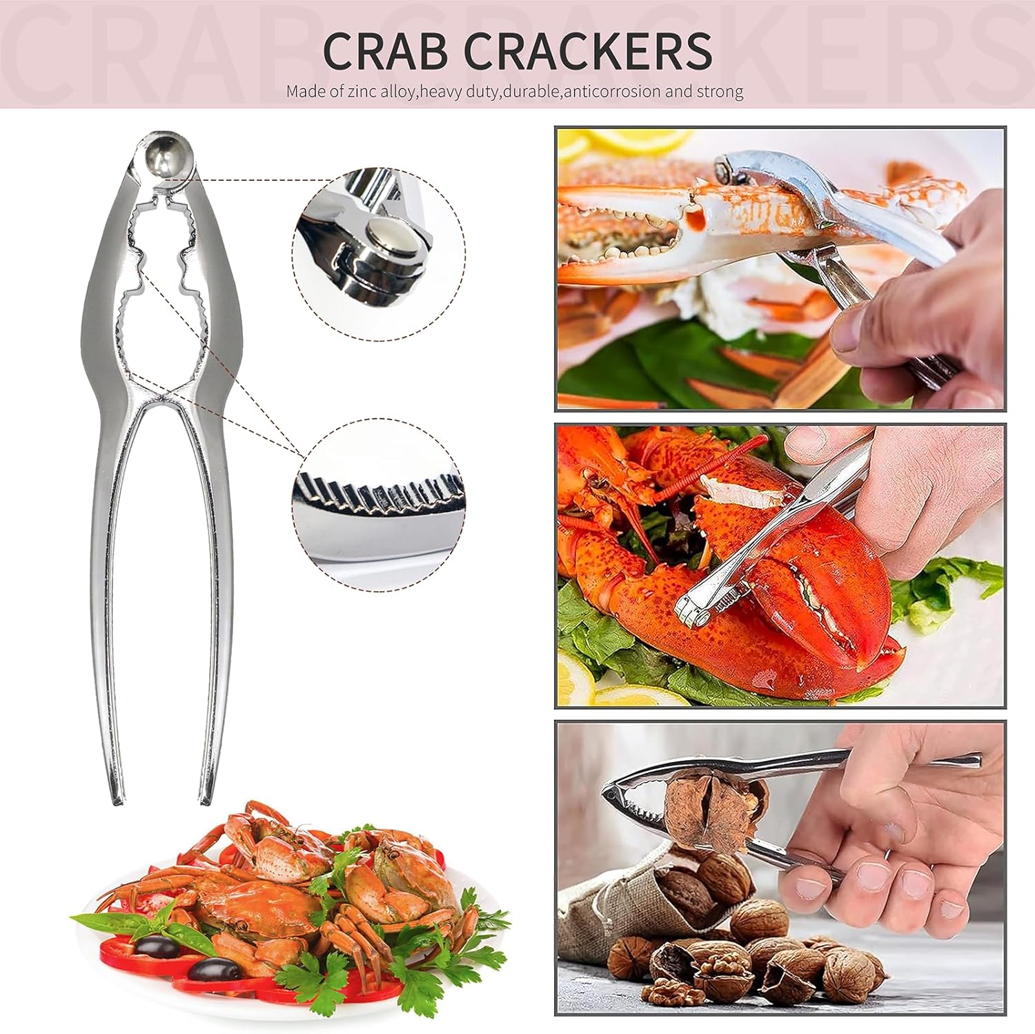 Crab Crackers and Tools Set with 2 Crab Leg Cracker,2 Butter Warmer for Seafood,4 Crab Leg Forks,4 Lobster Shellers,2 Seafood Scissors,10 Tealight Candles,1 Bag,seafood crackers and tool(25pcs)