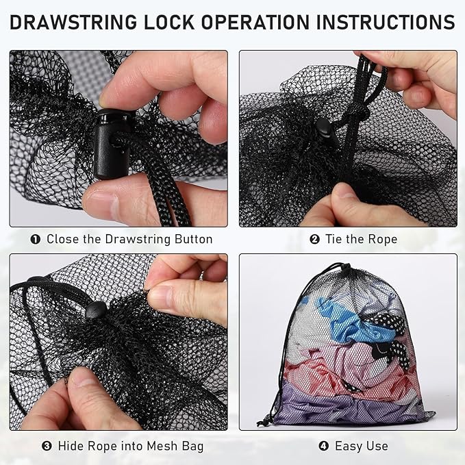 10PCS Mesh Drawstring Bag Durable Delicate Mesh Laundry Bag Multicolor Nylon Mesh Bag Small Mesh Gym Bag Travel Mesh Beach Bag Locking Closure Storage Bag For College, Gym, Yoga, Sport