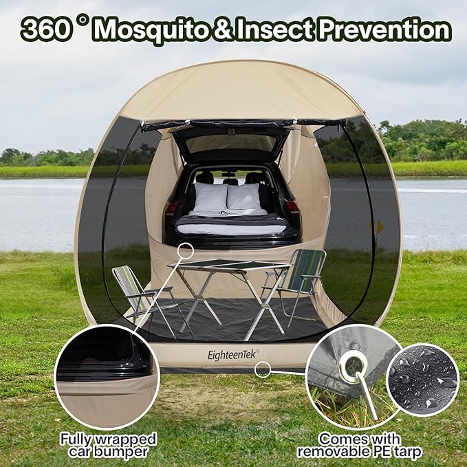 All Weather Camping Screen Tent/SUV Tent, Outdoor Pop Up Tent for Camping with Shelter Mesh & Waterproof PVC, Instant Tent Screen House Portable for Car SUV Van Camping