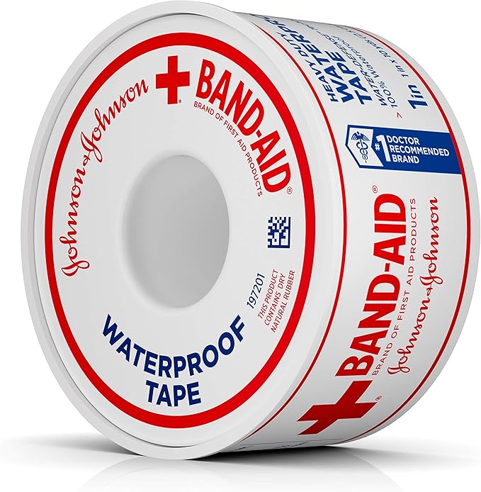 Johnson & Johnson Band-Aid Brand of First Aid Products Waterproof Tape, 1 Inch by 10 Yards (Pack of 4)