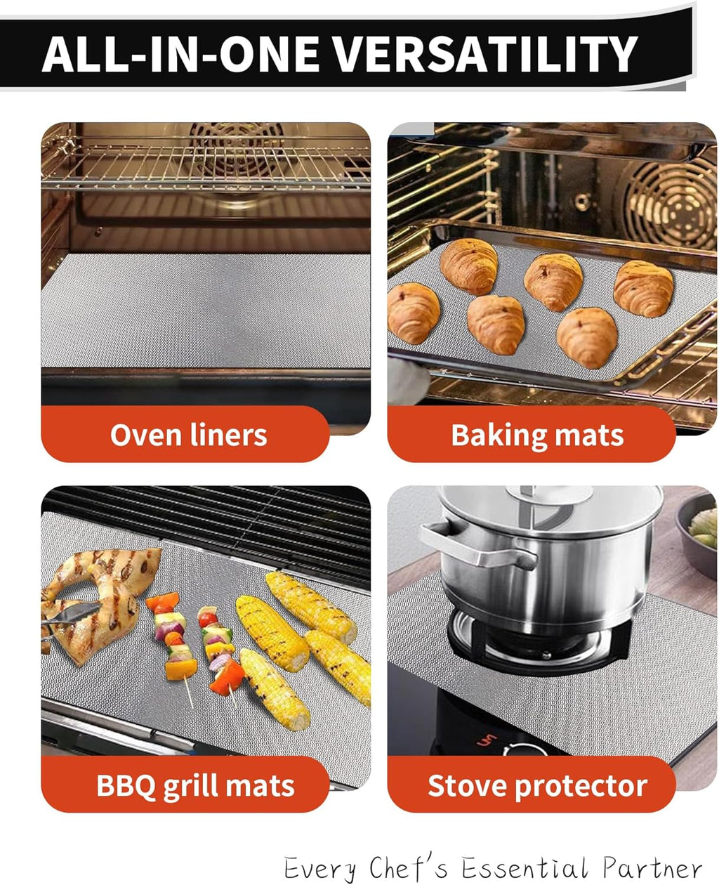 3 Pack Oven Liners for Bottom of Oven, 17x25" Large Heavy Duty Non-Stick Reusable Oven Mat for Electric, Gas, Toaster & Convection Ovens - BPA & PFOA Free, Dishwasher Safe, Kitchen Essentials, Silver