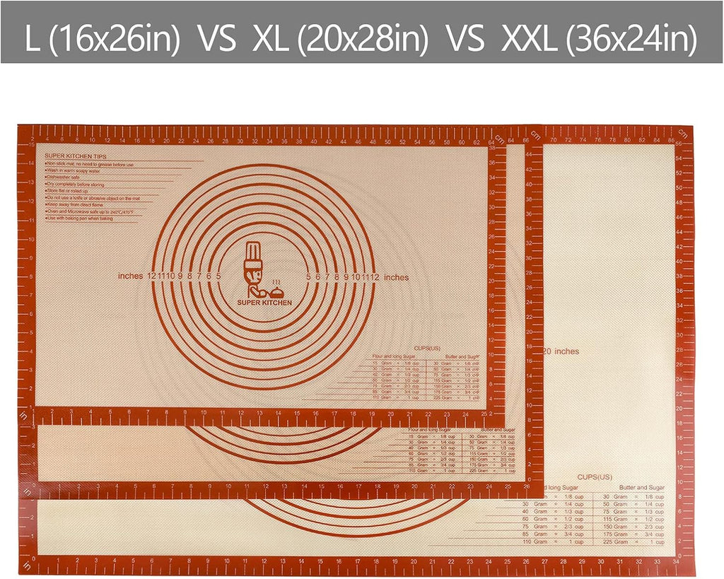 Non-slip Silicone Pastry Mat Extra Large with Measurements 36''By 24'' for Baking Mat, Counter/Dough Rolling/Oven Liner/Fondant/Pie Crust（Red）