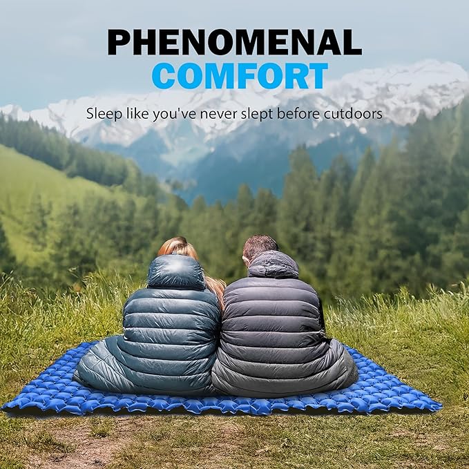 POWERLIX Double Sleeping Pad - Ultralight 2 Person Camping Mattress for Backpacking, Hiking, Compact Inflatable Sleeping Mat, Easy to Inflate Portable Camping Pad Air Mattress