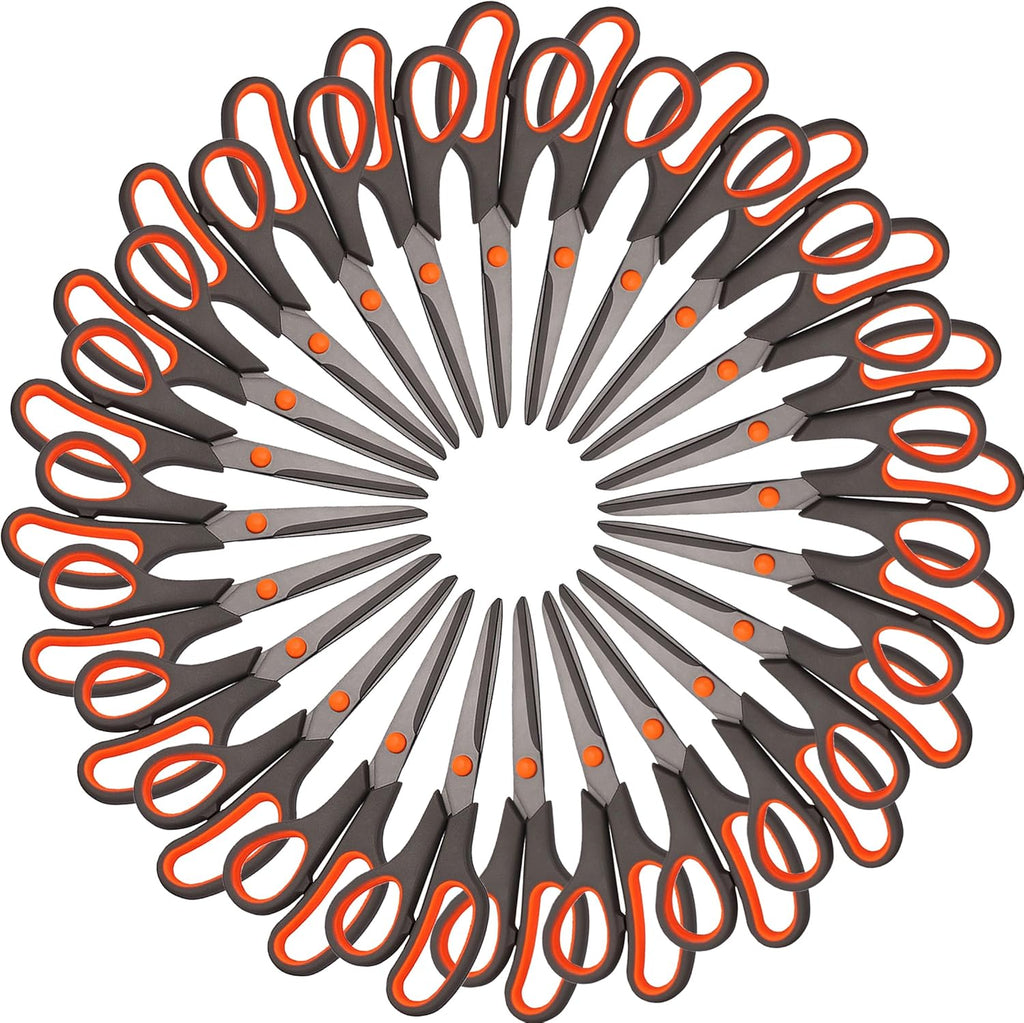 24 Pack Titanium Scissors, Rkqoa 8" All Purpose Scissor Bulk - 2.5mm Thick Sharp Scissors for Office School Sewing Craft Supplies, Classroom Must have, Teacher/Class Shears, Right/Left Handles