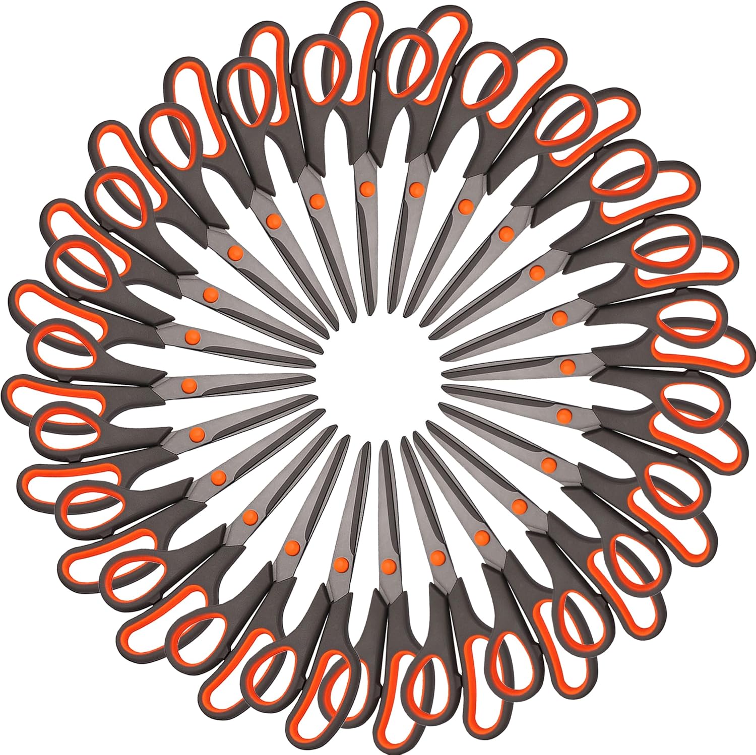 24 Pack Titanium Scissors, Rkqoa 8" All Purpose Scissor Bulk - 2.5mm Thick Sharp Scissors for Office School Sewing Craft Supplies, Classroom Must have, Teacher/Class Shears, Right/Left Handles