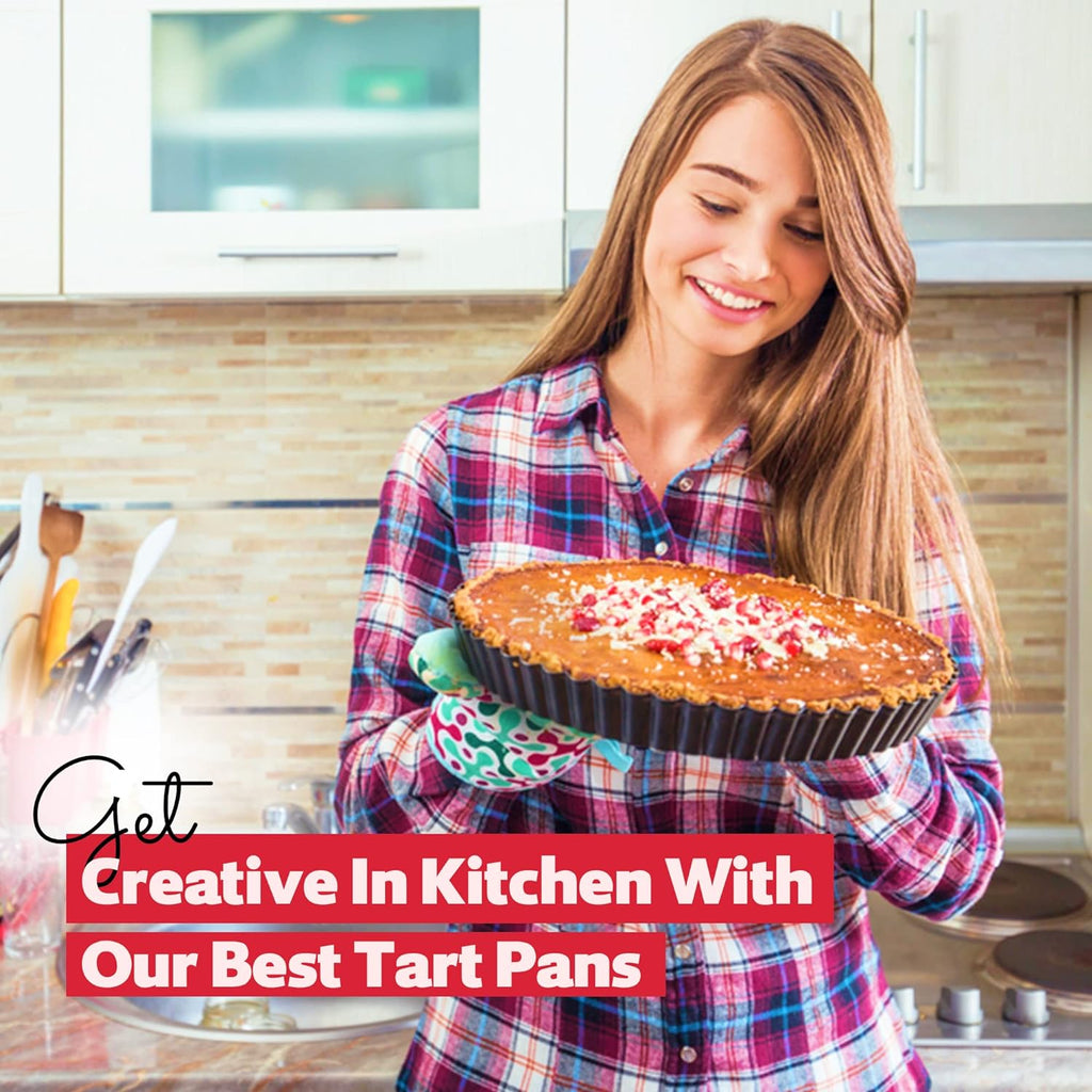 Tart Pan 9 Inch Removable Bottom- Carbon Steel Quiche Pan, Rust & Temperature Resistant Quiche Baking dish 550-600 °F- Non-Stick, Sturdy & Dishwasher Safe- Perfect for Baking Tarts