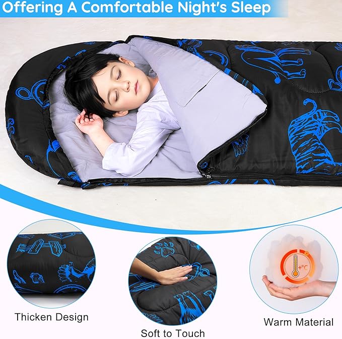 FIOBEE Kids Sleeping Bag for Girls Boys 3 Season Warm & Cool Weather Youth Camping Sleeping Bags with Backpacking Bag Waterproof for Traveling Hiking Indoor Outdoor Camping Essentials
