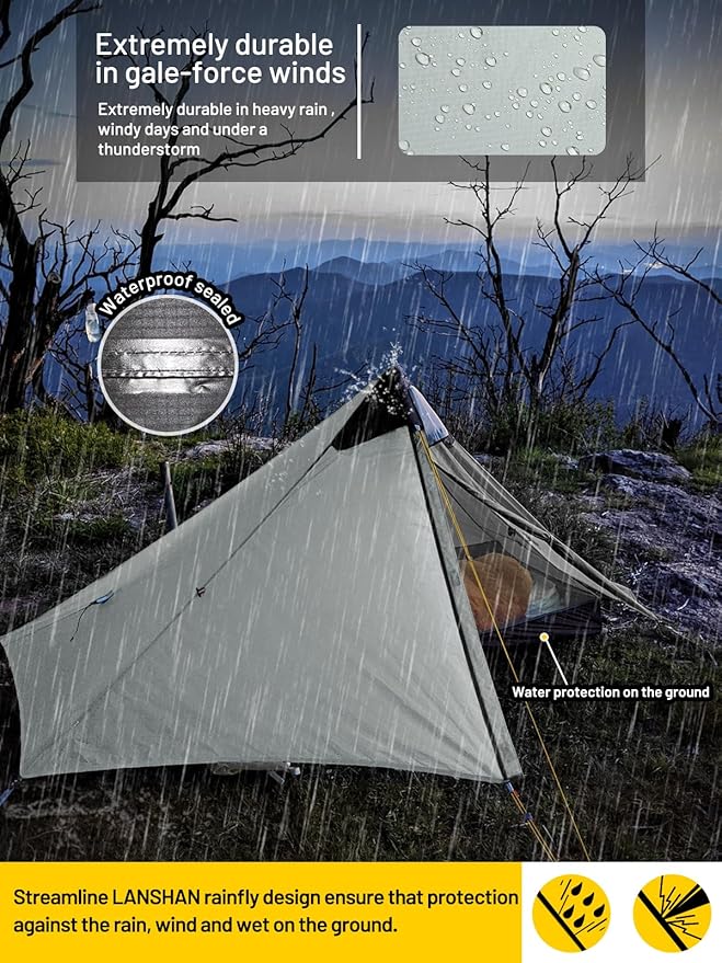 LANSHAN Ultralight Tent 3-Season Backpacking Tent for 1-Person or 2-Person Camping, Trekking, Kayaking, Climbing, Hiking