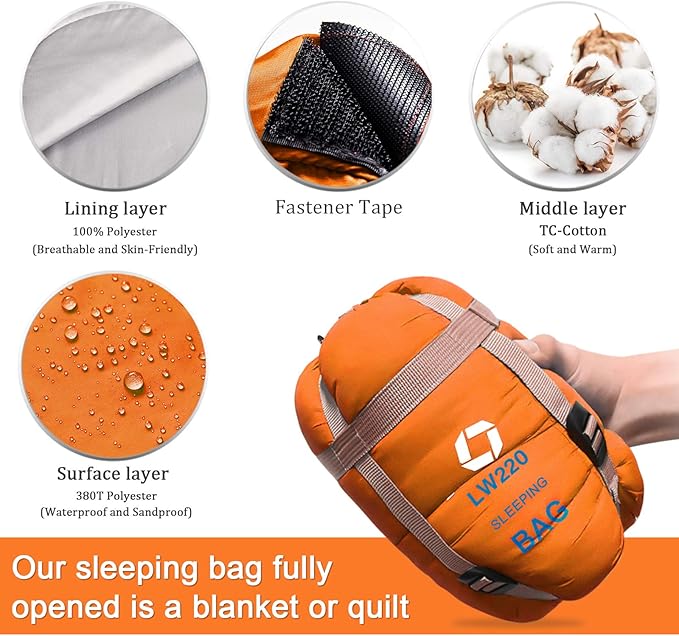 ECOOPRO Warm Weather Sleeping Bag - Portable, Waterproof, Compact Lightweight, Comfort with Compression Sack - Great for Outdoor Camping, Backpacking & Hiking-83 L x 30" W Fits Adults