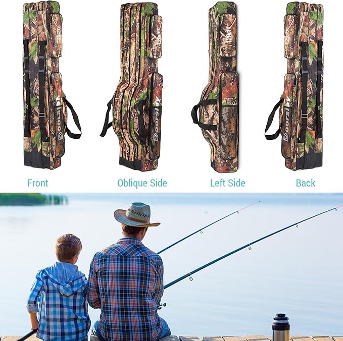 oorslay Portable Folding Fishing Tackle Storage Bags Oxford Fishing Rod Case Fishing Pole Bag Carry Organizer Waterproof Fishing Bag