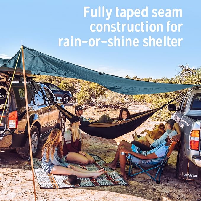 Kelty Noah’s Tarp Sun Shelter and Multi-Use Awning Rainfly, Portable Canopy UV Protection, Waterproof + Durable, 3 Sizes for Customized Pitch