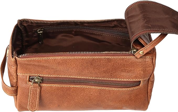 KomalC Premium Buffalo Leather Unisex Toiletry Bag Travel Dopp Kit