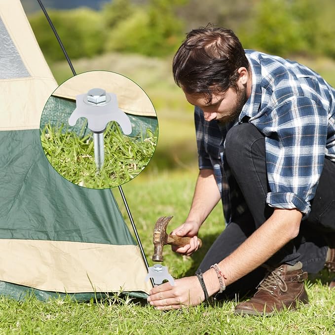 20 Pcs 8" Screw in Tent Stakes Heavy Duty Tent Stakes Drillable Ground Anchors Screw Metal Tent Pegs Threaded Tent Spikes with Head Driver for Swing Inflatable Decor (White)