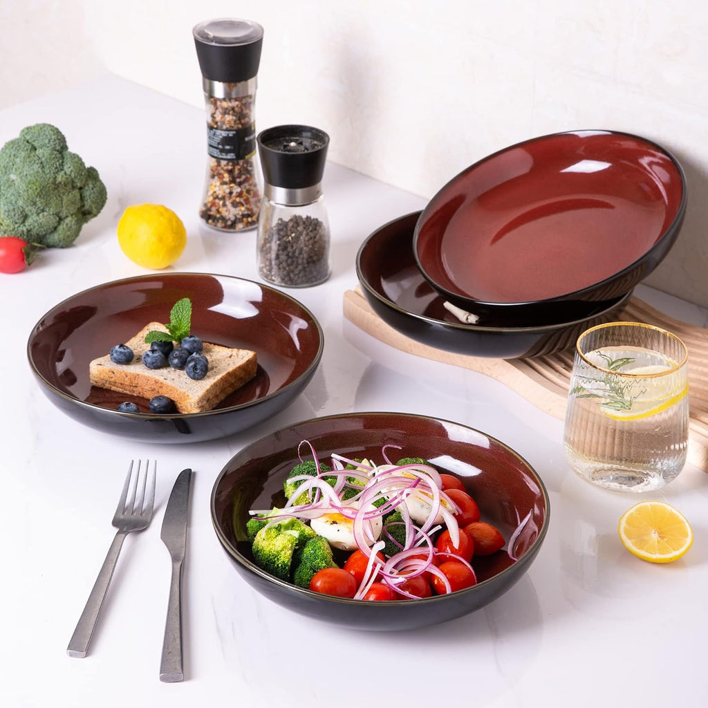 LERATIO Large Pasta Bowls,38oz Ceramic Pasta Bowls,9.0" Reactive Glaze Pasta Bowl Set of 4,Microwave & Dishwasher,Oven Safe,Wide Serving Bowls for Salad,Dessert,Fruit-Reddish Brown