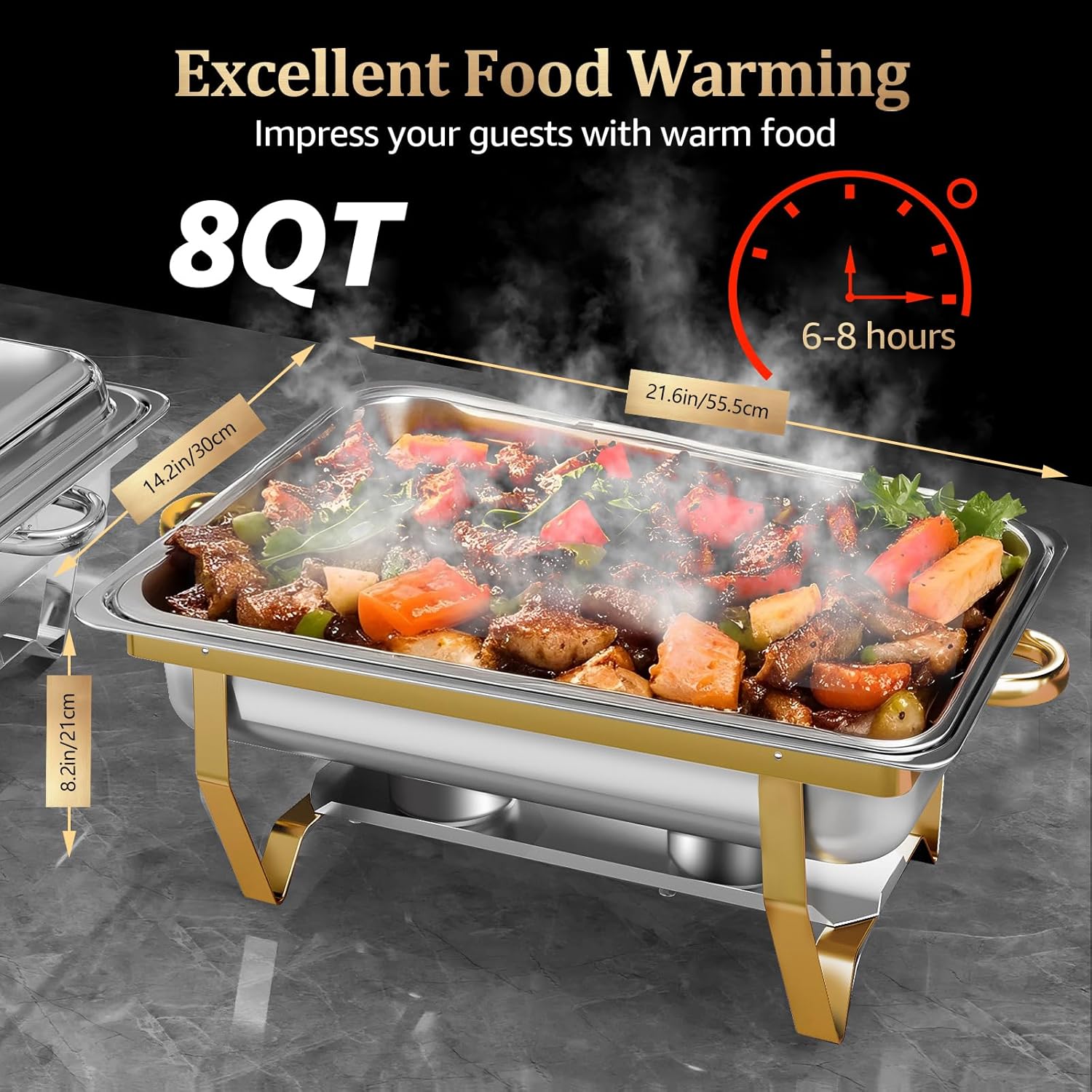 8QT 4 Pack Chafing Dishes for Buffet, Multiple Food Pans Combo Gold Chafing dish, High Grade Food Warmers for Parties, Events, Weddings, Indoors & Outdoors