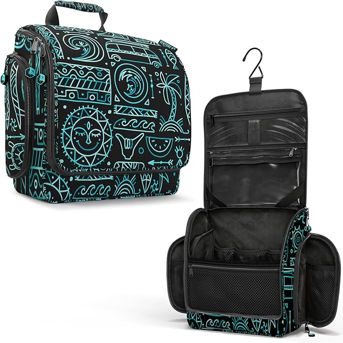 VENTURE 4TH Hanging Travel Toiletry Bag for Women & Men - Travel Organizer with Expandable Compartments & Removable Clear Pouch for Toiletries (Surfing Vibes)