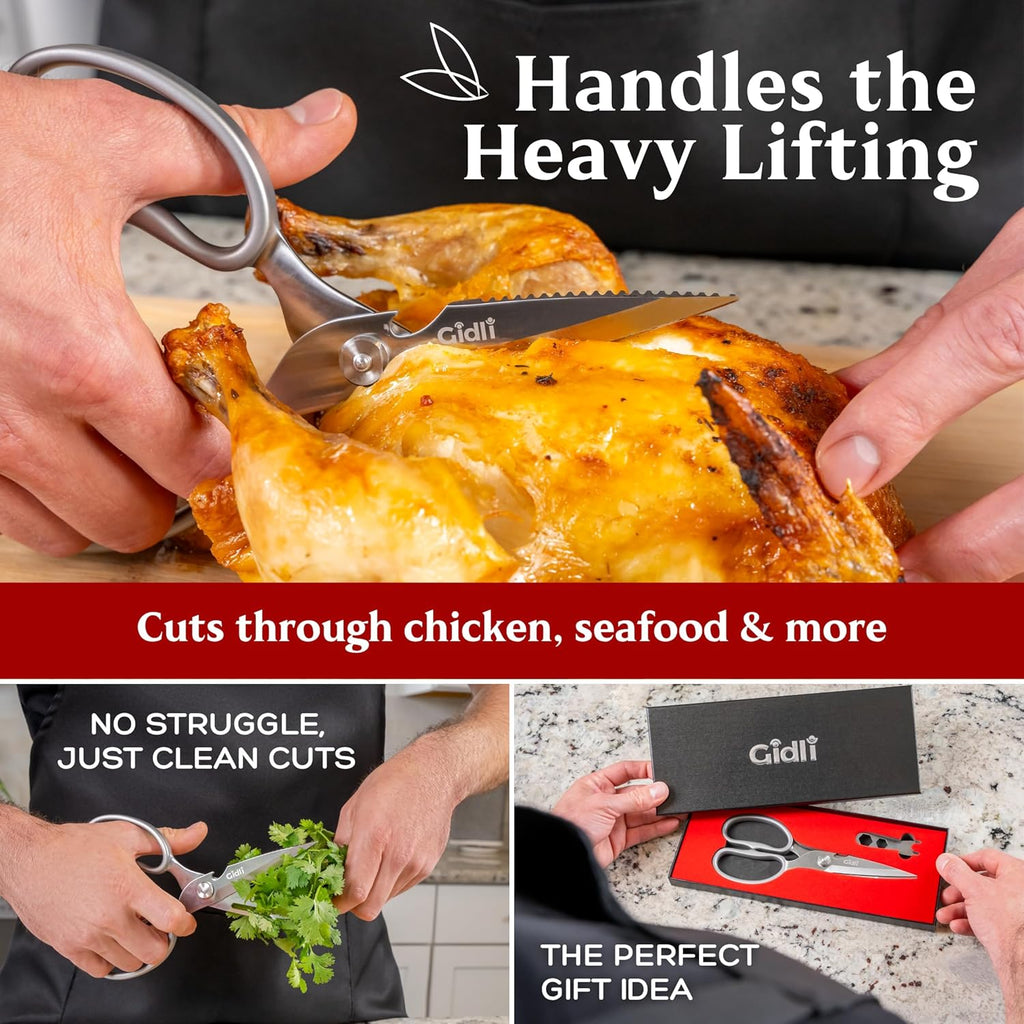 Premium Kitchen Scissors by Gidli – Lifetime Replacement Warranty* - Heavy Duty Kitchen Shears for Food – All-Purpose Stainless Steel Scissors – Dishwasher Safe, Comes Apart for Easy Cleaning