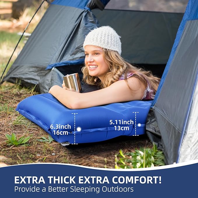Sleeping Pad, Ultralight Thicken Inflatable Sleeping Pad for Camping, Built-in Pump, Great for Camping, Hiking, Carry Bag, Repair Kit, Compact & Lightweight Air Mattress(Blue)