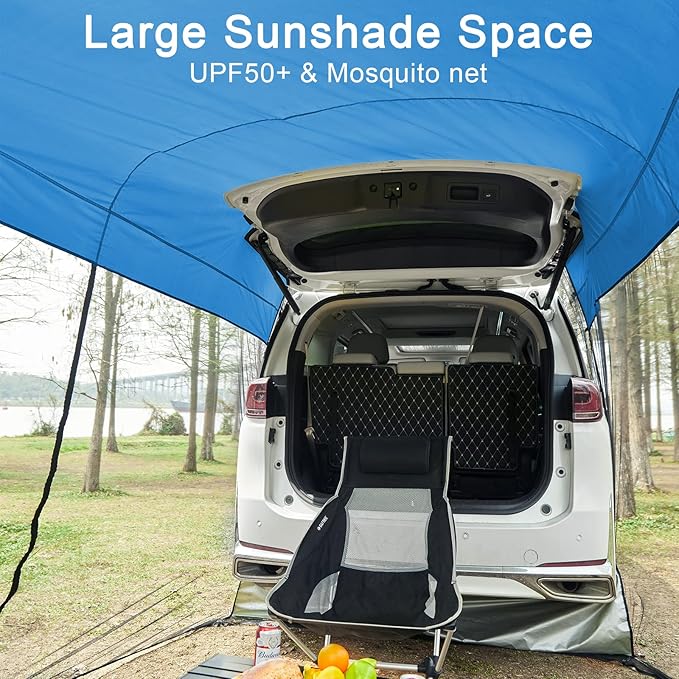 G4Free Portable SUV Tent Tailgate Shade Car Canopy with Mosquito Net for Outdoor Camping Car Travel (Blue)