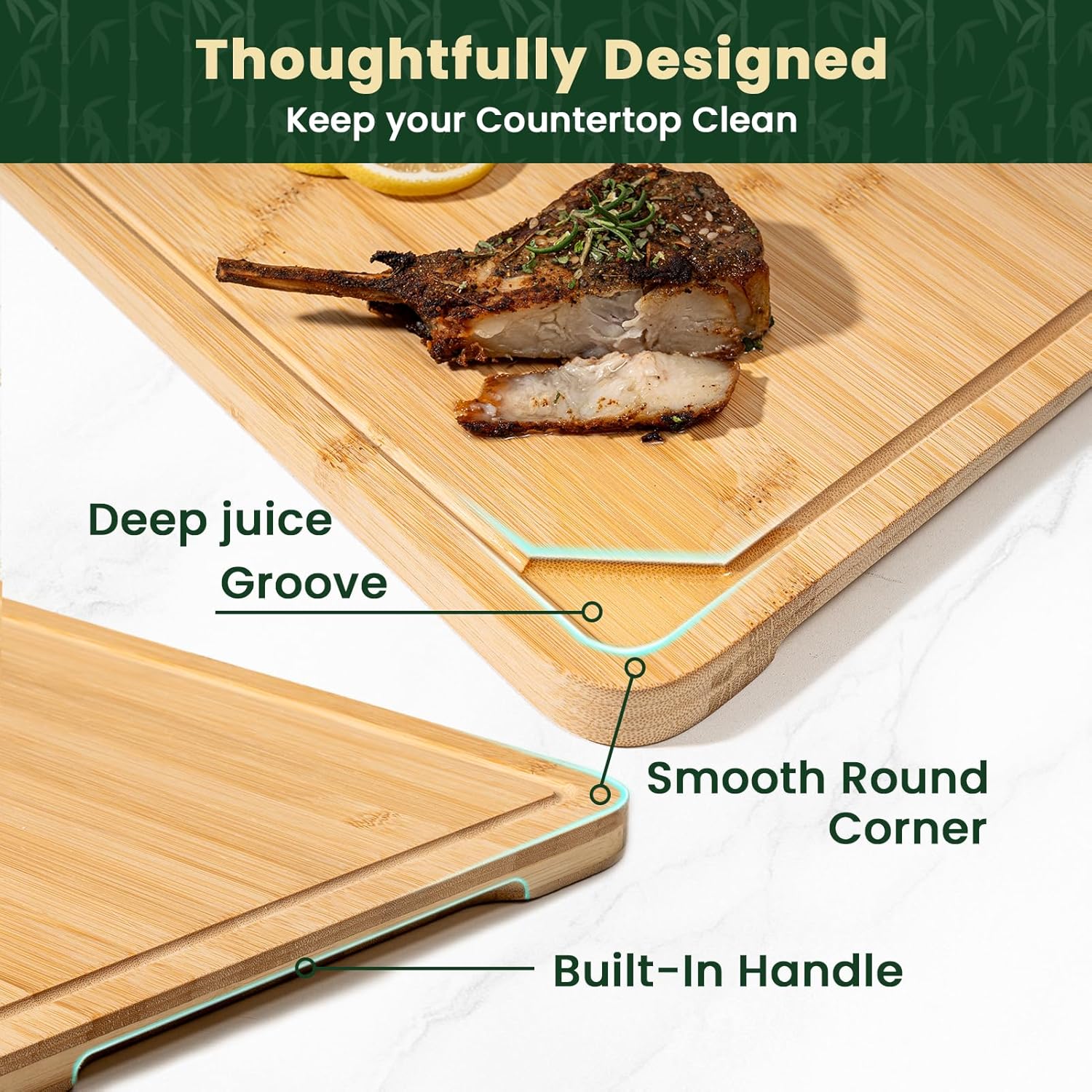 Heimlove 30" Stove Top Cover, Extra Large Bamboo Cutting Boards for Kitchen, Noodle Board Stove Cover Wooden Kitchen Sink Cover, Turkey Carving Board with Juice Groove and Handles