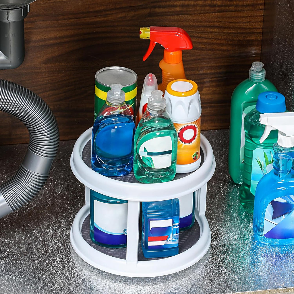 2 Tier 10" Turntable Lazy Susan Spice Organizer - Rotating Seasoning Rack for Pantry Cabinet Kitchen Countertop, Table Top Organizing - Multiuse Two Tier Rotating Organization Rack Spinner