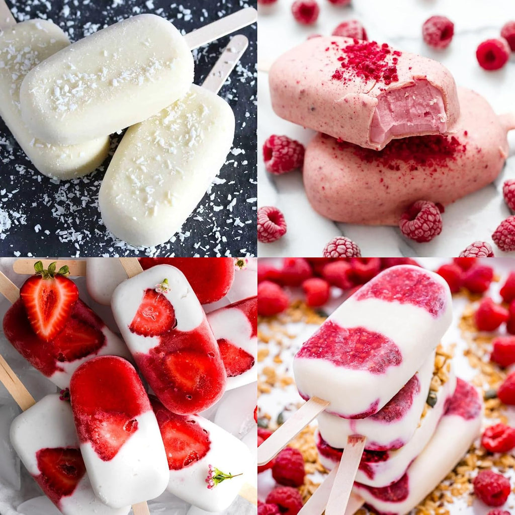 Sakolla 2 Pack Silicone Popsicle Molds, Larg Oval 4 Cavities Homemade Ice Pop Molds with 50 Wooden Sticks for Ice Cream, Cakesicles, Cake Pop (White)