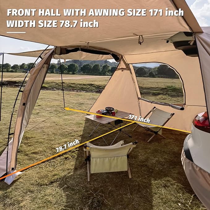 KAMPKEEPER SUV Car Tent, Tailgate Shade Awning Tent for Camping, Vehicle Camping Tents Outdoor Travel (Khaki)
