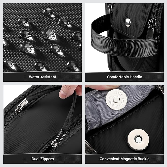 Toiletry Bag for Men, Travel Toiletry Bag Travel Essentials, Dopp Kit Water-resistant Shaving Bag, Bathroom Bag Toiletries Organizer, Black(Upgraded Polyster)