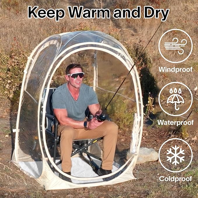 EighteenTek Pod All Weather Sports Tent with Sealed Floor - Instant Tent Shelter - Outdoor Bubble Tent - Rain Tent Camping Sun Shelter Pop Up Clear, Patent Pending for Sports Events Fishing Cheering