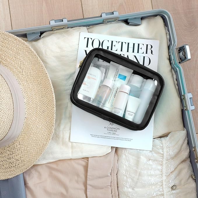 PACKISM TSA Approved Toiletry Bag - 2 Pack Upgrade Color-Edged Clear Makeup Bag, Clear Toiletry Bag For Traveling Fits Various Storage Needs, Black (2 Sizes)