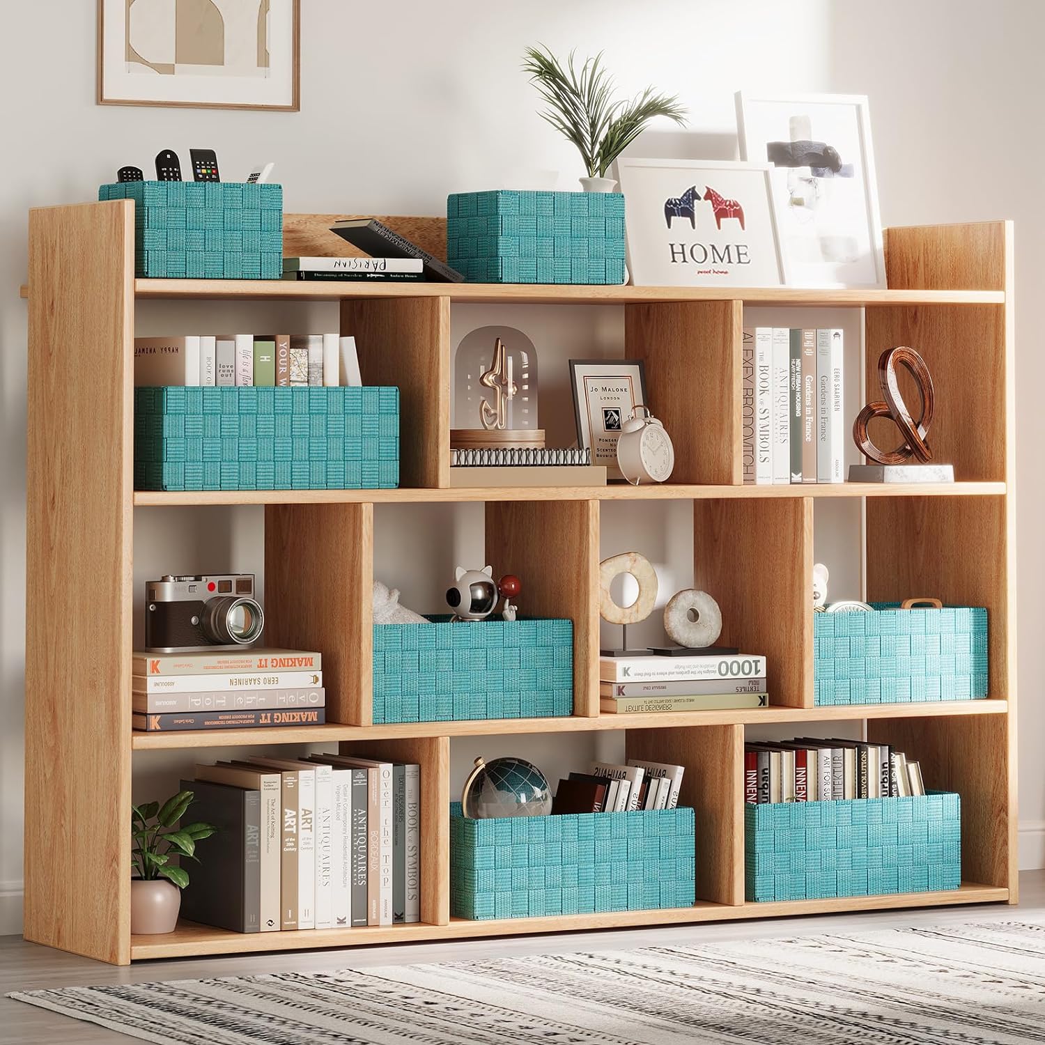 Woven Storage Baskets, Storage Bins, Cube Basket Container Baskets Storage Boxes Organizers for Clothes /Shelves/ Closet, Set of 6 (Aqua)