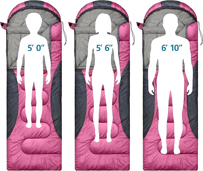 0 Degree Winter Sleeping Bags for Adults Camping (450GSM) - Temp Range (5F–32F) Portable Waterproof Compression Sack- Camping Sleeping Bags for Big and Tall in Env Hoodie: Backpacking Hiking 4 Season