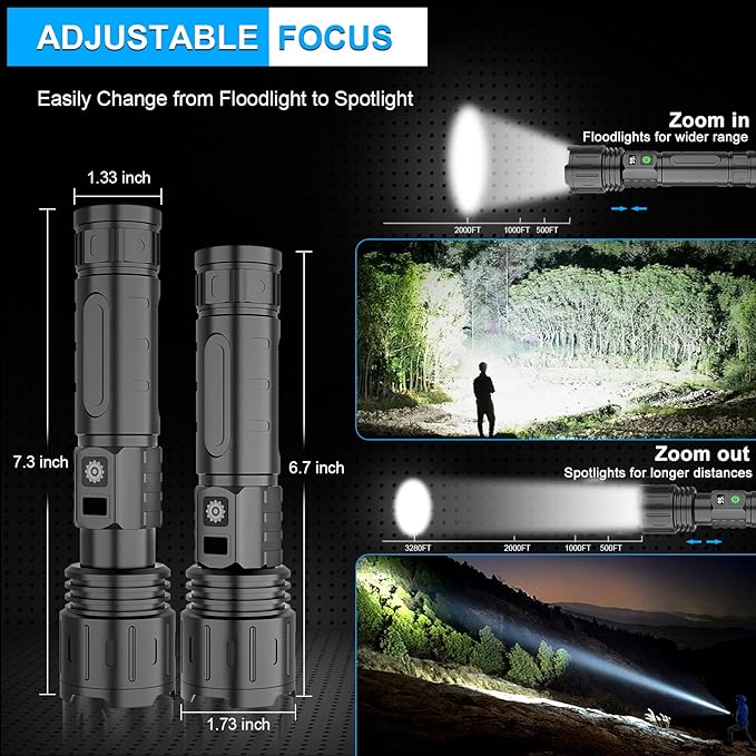 Rechargeable LED Flashlights High Lumens,100000 Lumens & 1500 Meters Super Bright Rechargeable Tactical Flashlight with 5 Modes,Waterproof,Powerful Handheld Flash Light for Camping