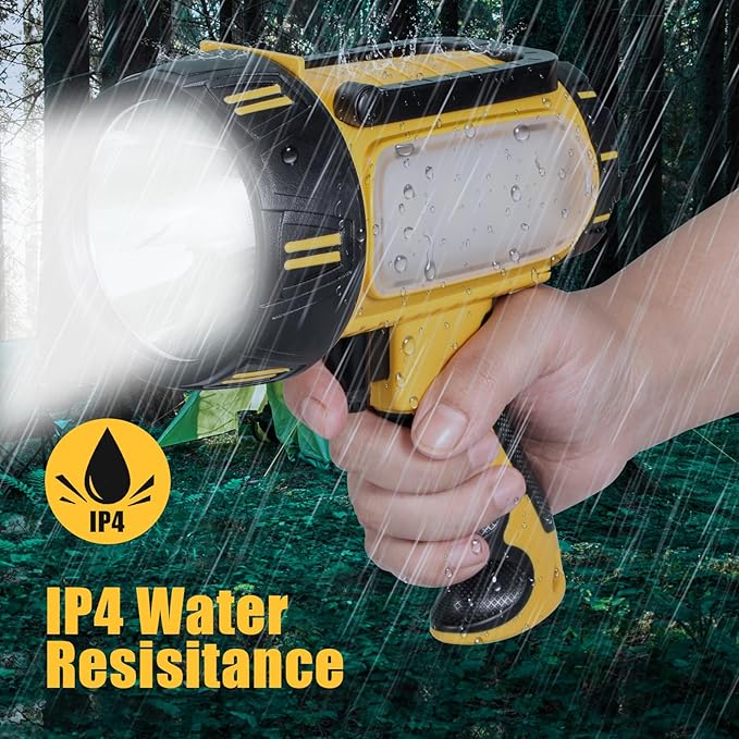 Super Bright Rechargeable Spotlight Handheld Rechargeable LED Flashlight Tactical Searchlight with USB Output 6 Light Modes Camping Light (Yellow)