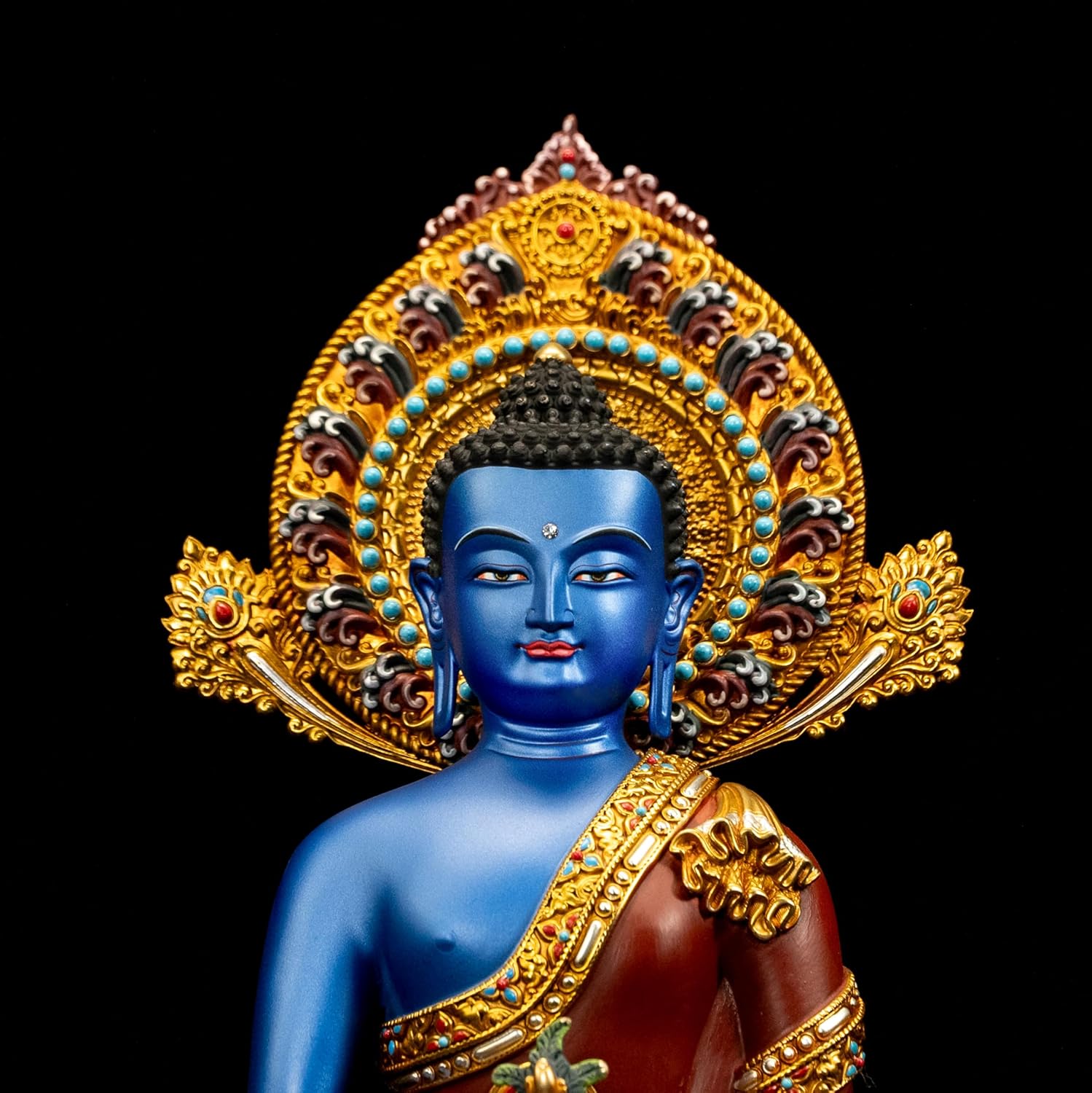 Medicine Buddha Statue Indoor, Handmade Copper Home Decor, Tibetan Buddhism, Hand-Painted Buddhist Budda (10.62", Bhaisajyaguru)