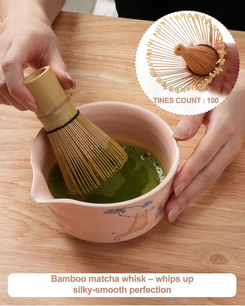 Matcha Whisk Set, Ceramic Matcha Set Includes Matcha Bowl, Matcha Whisk and Holder, Bamboo Scoop, Scoop Rest, Sifter and Tea Towel - 7 Pcs Matcha Kit(Pink)