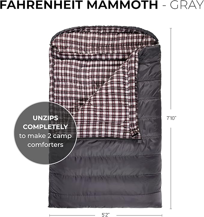 Teton Mammoth Queen Size Double Sleeping Bag- A Warm Bag The Whole Family can Enjoy – Great for Camping, Hunting and Base Camp. Compression Sack Included