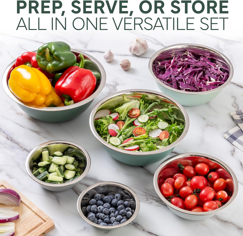 COOK WITH COLOR Stainless Steel Mixing Bowls Set - Nesting Bowls, 6 Pieces, Green