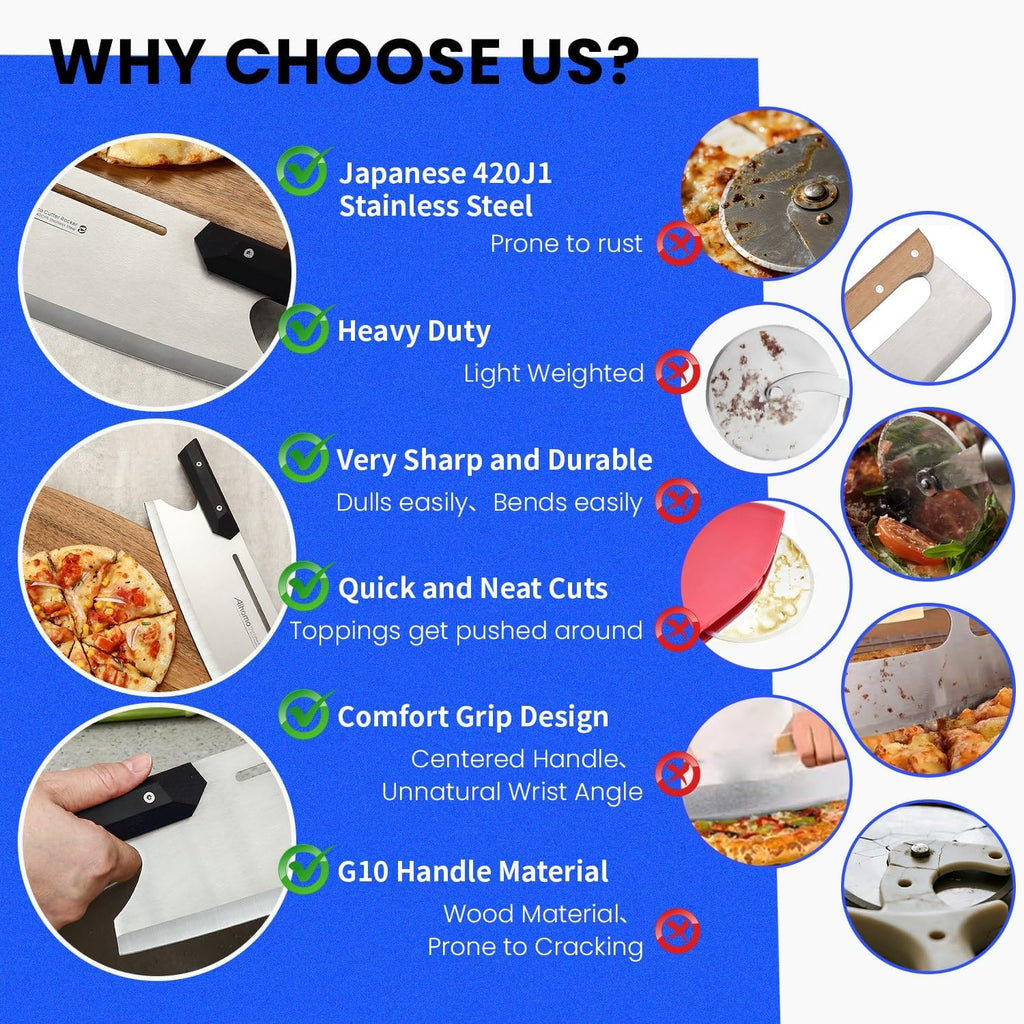 16 Inch Pizza Cutter Rocker Blade, Sharp Pizza Rocker Knife 420J1 Japanese Stainless Steel, Dishwasher Safe Pizza Cutter Slicer with Protective Cover, Multipurpose for Pizza, Cheese, Cake